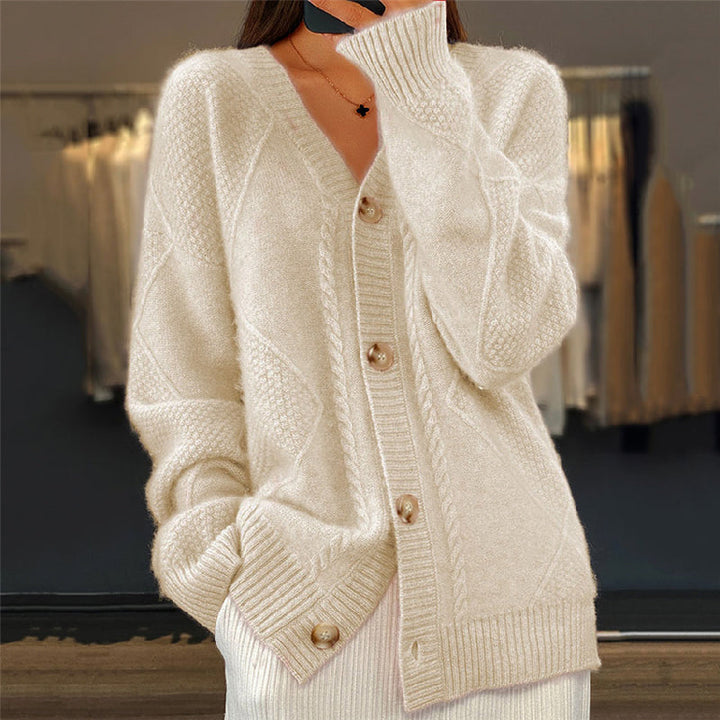 Damen Warme Strickjacke für Alltag in Beige