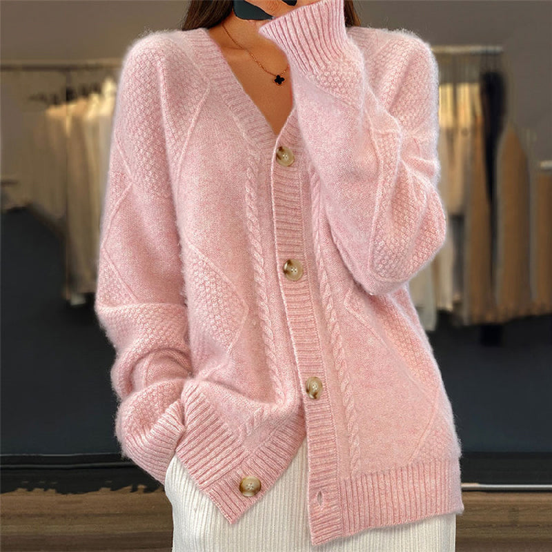 Damen Warme Strickjacke für Alltag in Rosa