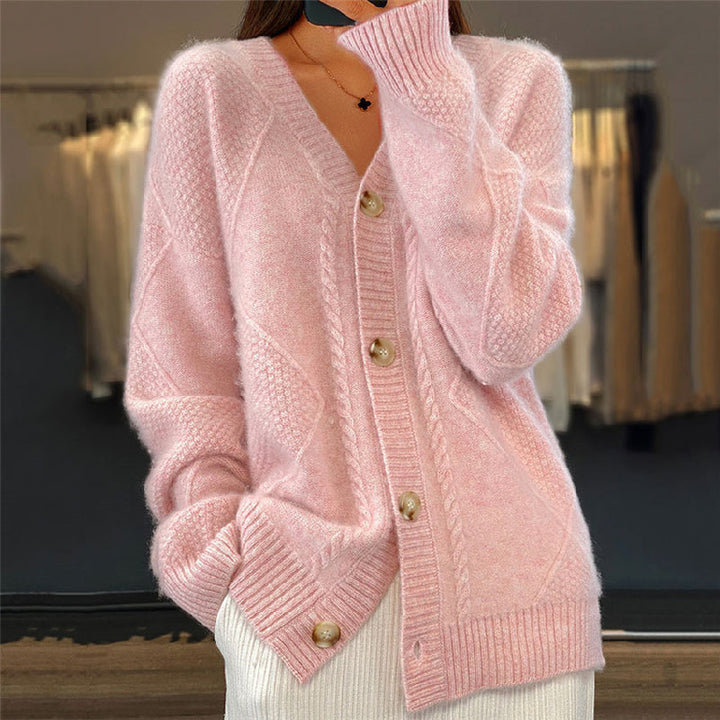 Damen Warme Strickjacke für Alltag in Rosa