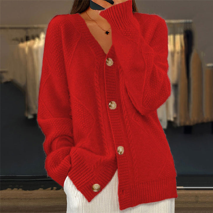 Damen Warme Strickjacke für Alltag in Rot