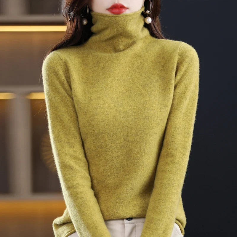 Damen Warmer Wollpullover für den Winter in Honiggelb