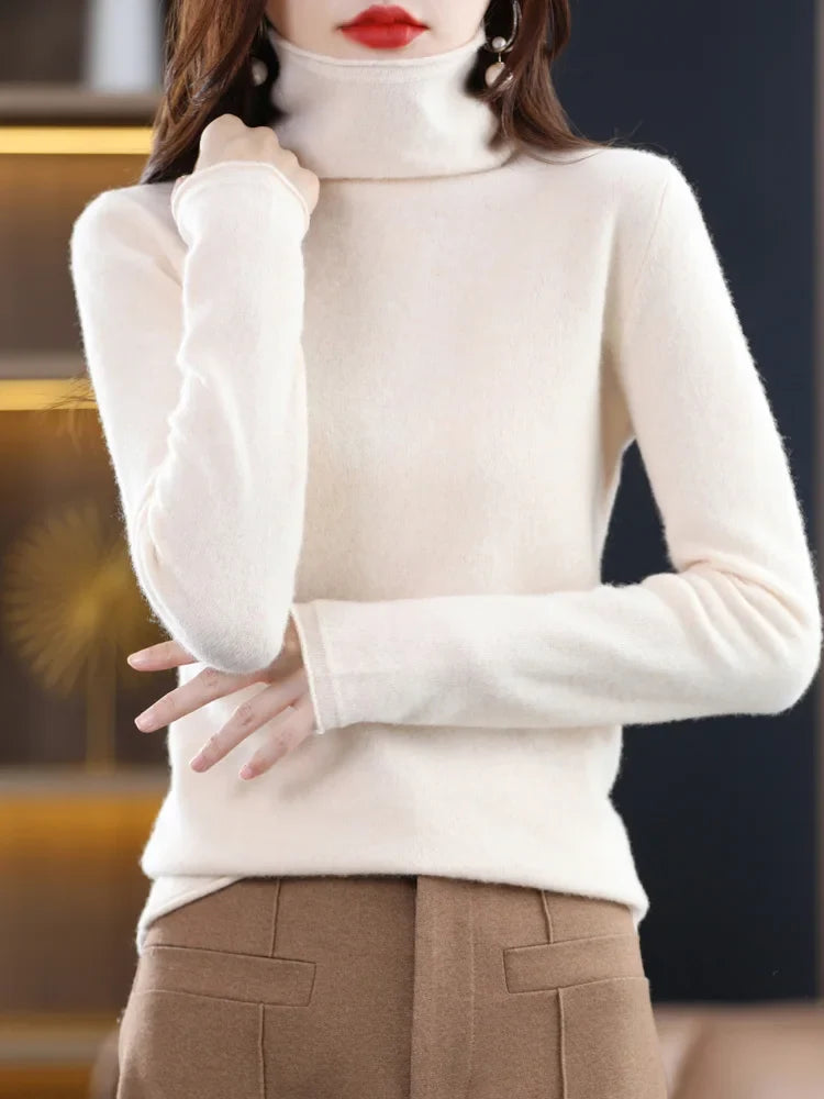 Damen Warmer Wollpullover für den Winter in Reis