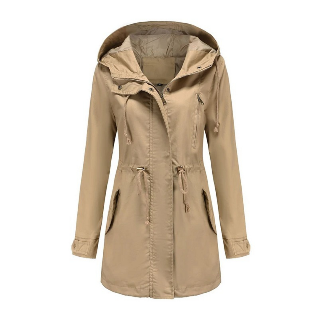 Damen Wasserfeste Sommerjacke im modernen, langen Schnitt in Braun