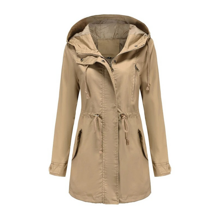 Damen Wasserfeste Sommerjacke im modernen, langen Schnitt in Braun