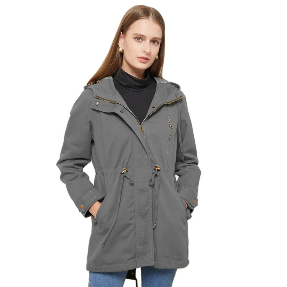 Damen Wasserfeste Sommerjacke im modernen, langen Schnitt in Grau