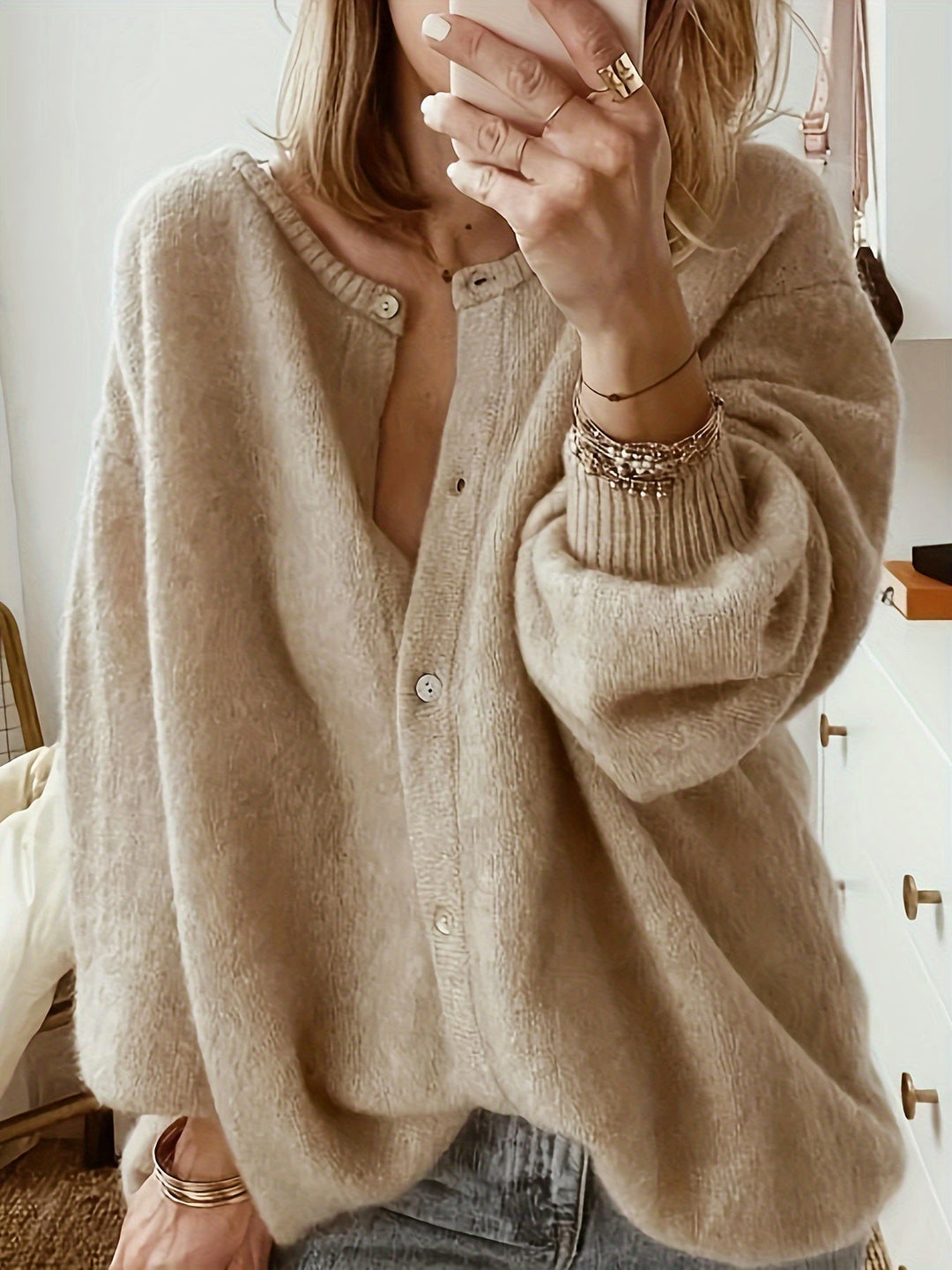 Damen Weiche Strick Winterjacke im Cardigan-Stil