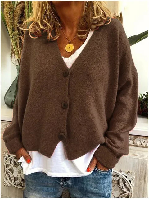 Damen Weiche Strickjacke mit V-Ausschnitt in Braun