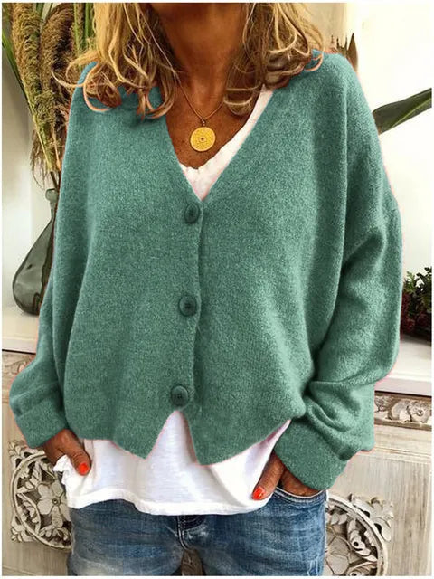 Damen Weiche Strickjacke mit V-Ausschnitt in Grün
