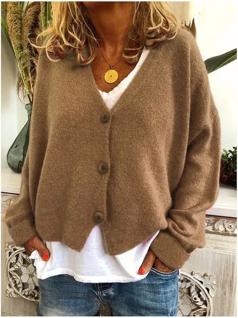 Damen Weiche Strickjacke mit V-Ausschnitt in Khaki