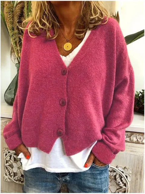 Damen Weiche Strickjacke mit V-Ausschnitt in Rosa