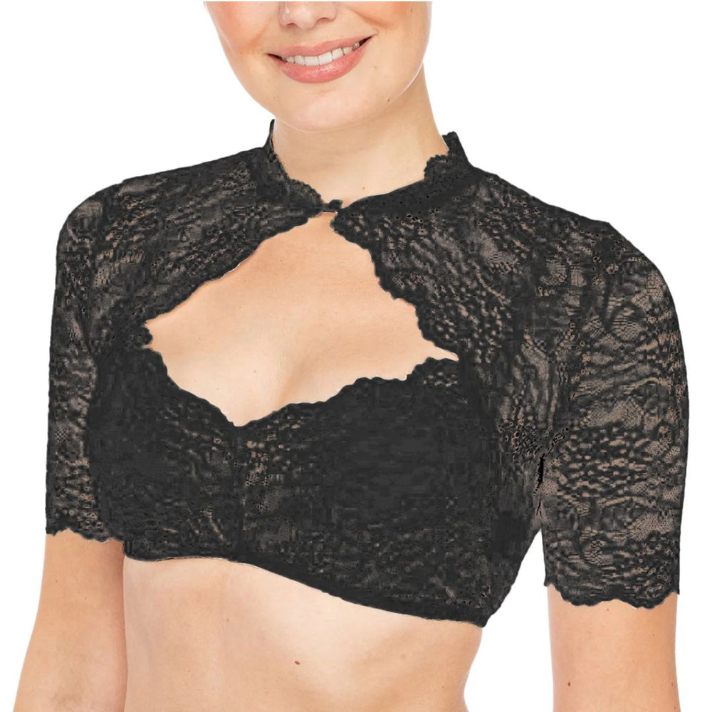 Damen Weiße Spitzenbluse für Oktoberfest in Schwarz