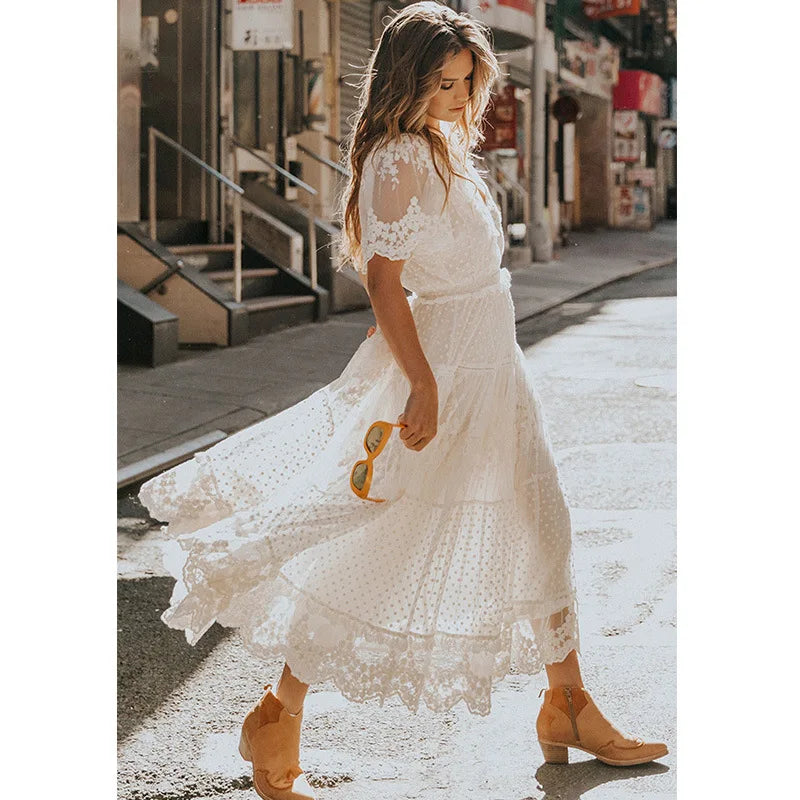Damen Weißes Boho Sommerkleid (2)