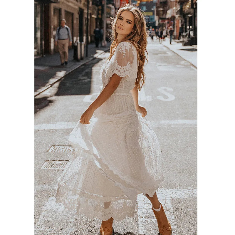 Damen Weißes Boho Sommerkleid (3)
