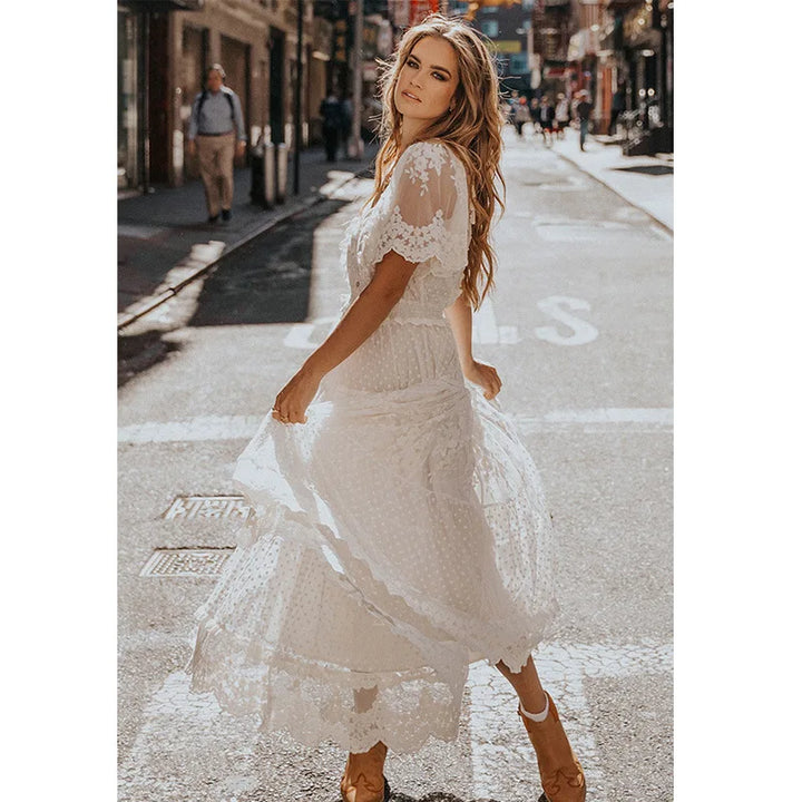 Damen Weißes Boho Sommerkleid (3)