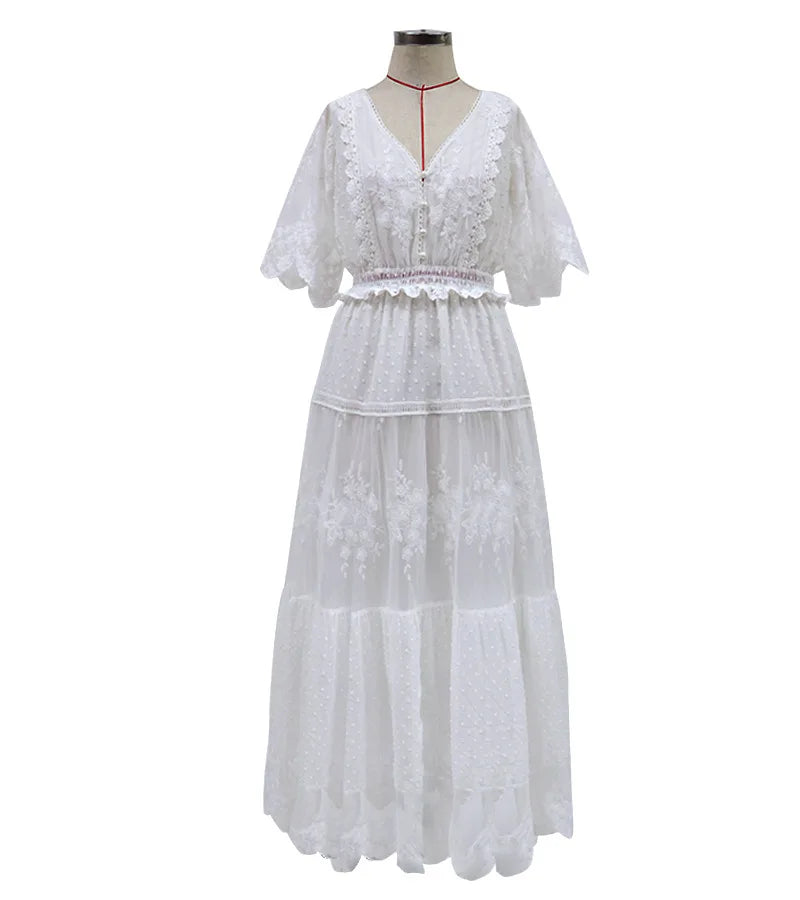 Damen Weißes Boho Sommerkleid (5)