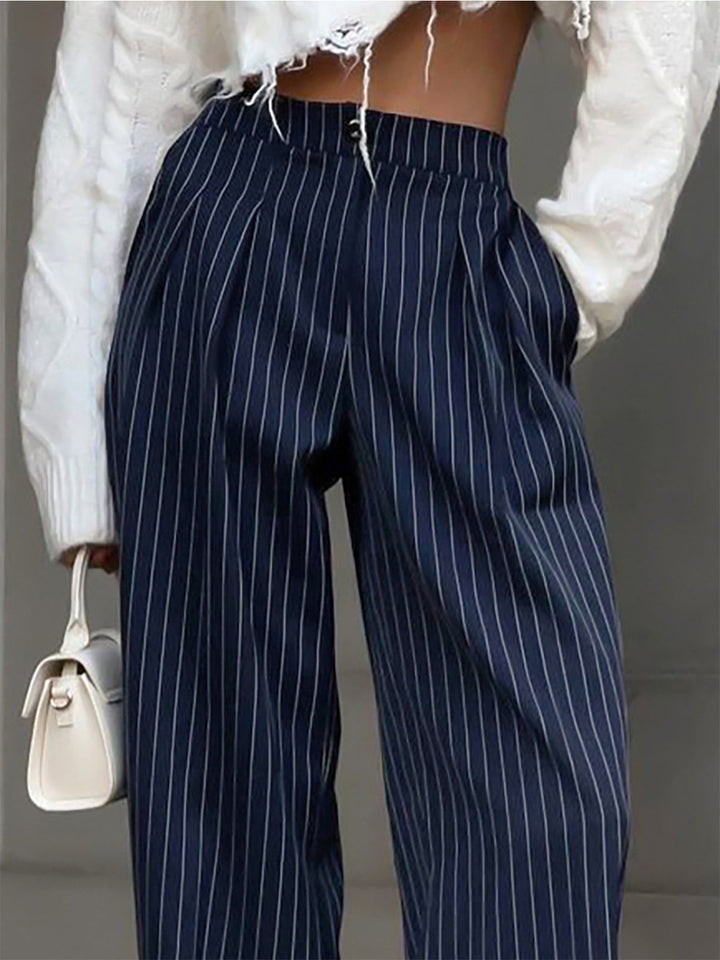Damen Weitbein-Hose mit klassischem Nadelstreifen-Muster (2)
