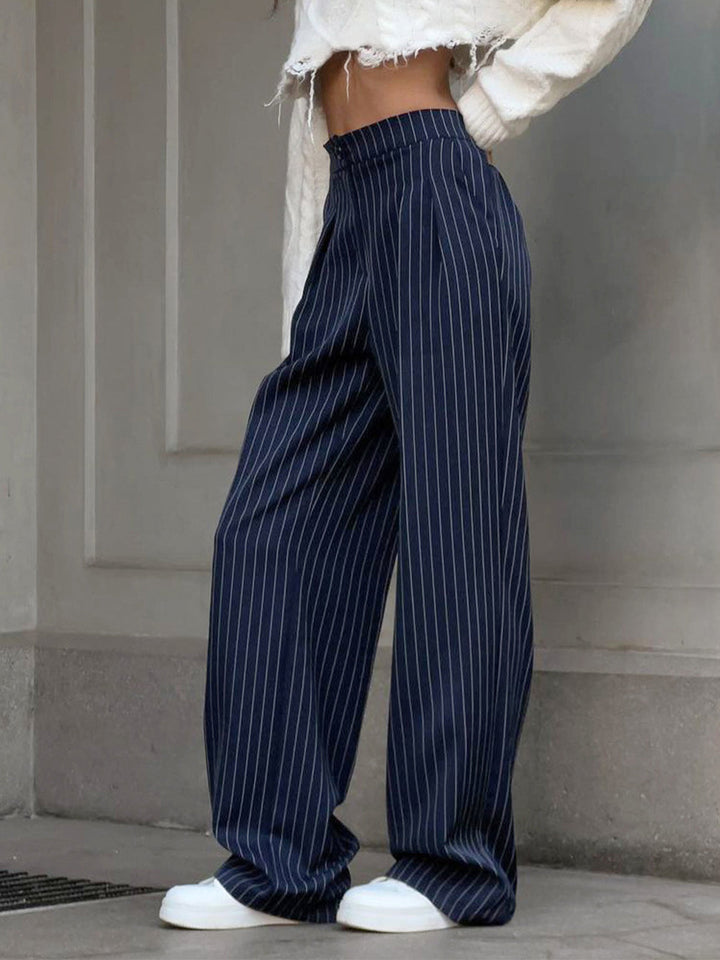Damen Weitbein-Hose mit klassischem Nadelstreifen-Muster (3)