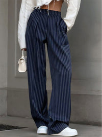 Mia | Damen Weitbein-Hose mit klassischem Nadelstreifen-Muster