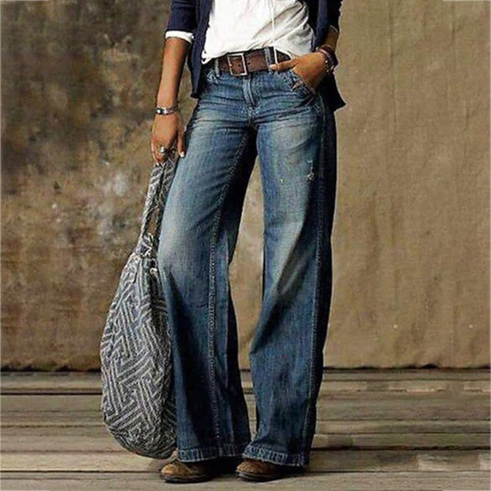 Damen Weitbeinige Jeans im Retro-Stil in Blau
