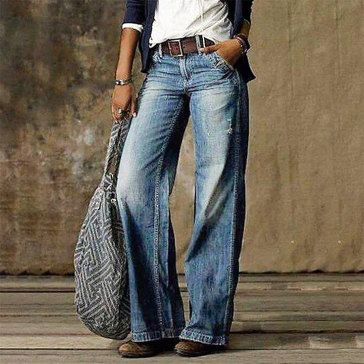 Damen Weitbeinige Jeans im Retro-Stil in Hellblau