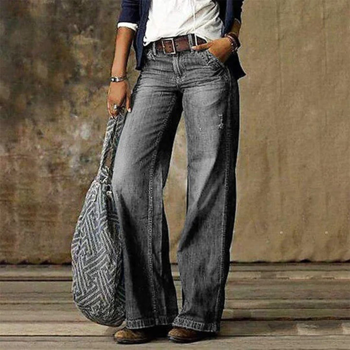 Damen Weitbeinige Jeans im Retro-Stil in Hellgrau