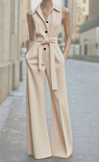 Damen Weites-Bein Jumpsuit für elegante Anlässe in Beige