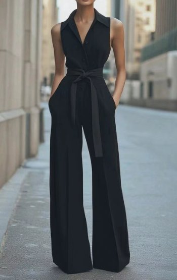 Damen Weites-Bein Jumpsuit für elegante Anlässe in Schwarz