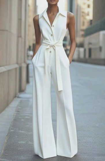 Damen Weites-Bein Jumpsuit für elegante Anlässe in Weiß