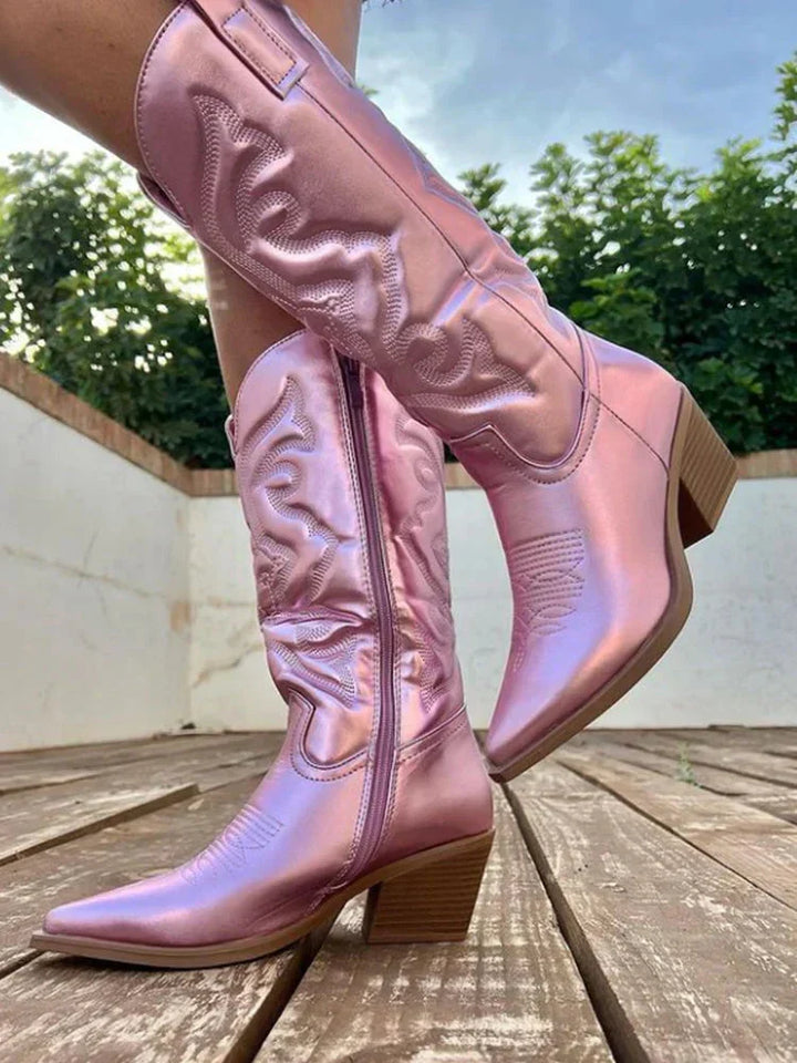 Damen Western Stiefel mit Spitze für Herbst in Rosa