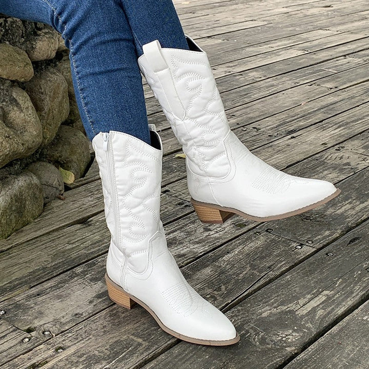 Damen Western Stiefel mit Spitze für Herbst in Weiß