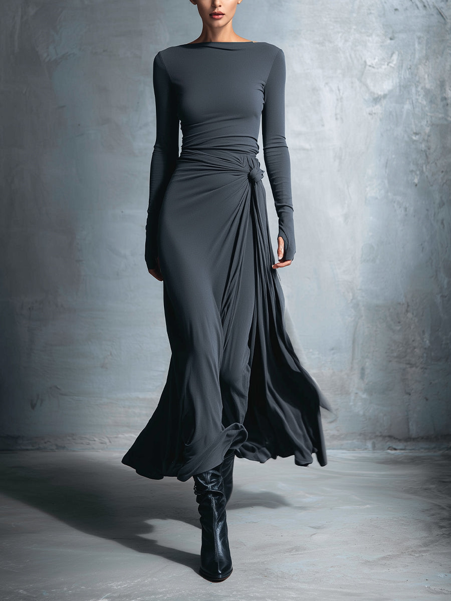 Damen Wickel Maxikleid für Herbst Hochzeitsgäste in Grau