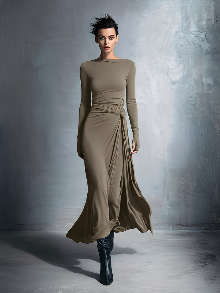 Damen Wickel Maxikleid für Herbst Hochzeitsgäste in Khaki