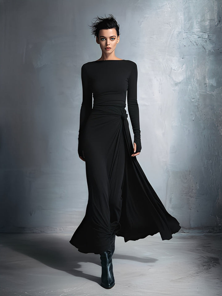 Damen Wickel Maxikleid für Herbst Hochzeitsgäste in Schwarz