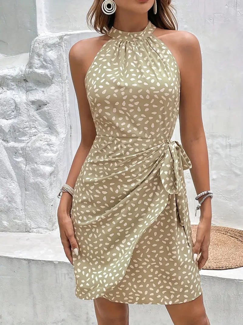 Damen Wickelkleid im Neckholder-Stil für den Sommer in Khaki
