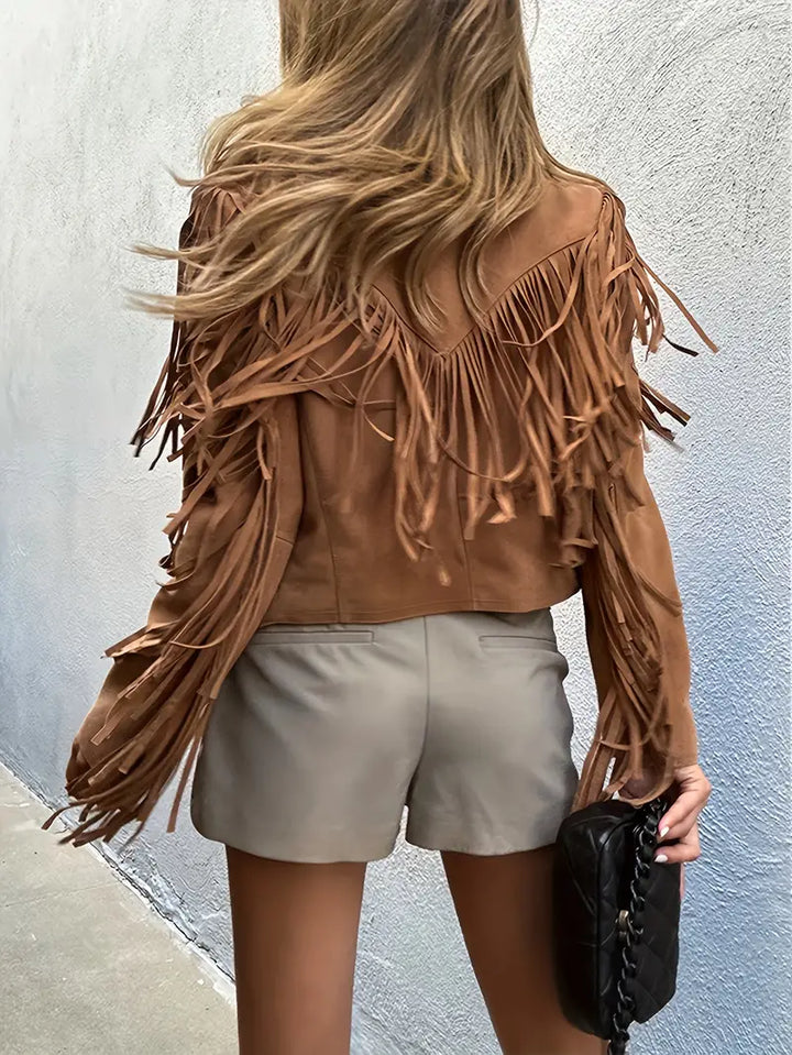 Damen Wildleder-Fransenjacke im Boho-Stil (2)