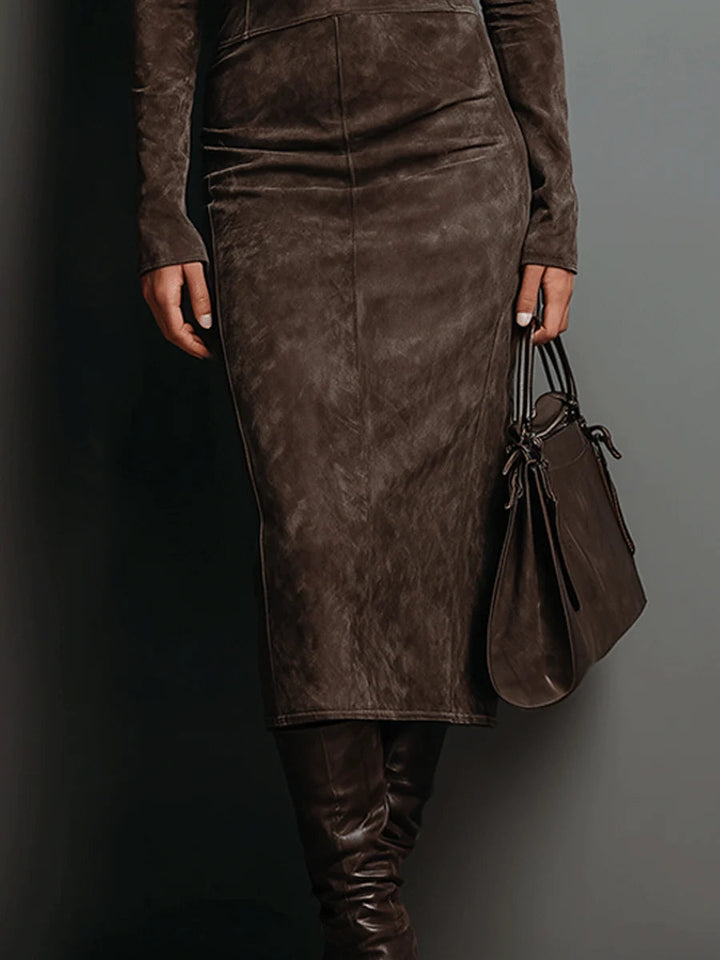 Damen Wildleder Herbstkleid in Midilänge (5)