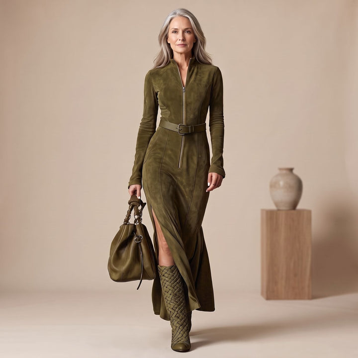 Damen Wildleder Hochzeitsgast-Kleid im Maxi-Schnitt (2)
