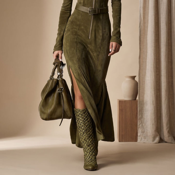 Damen Wildleder Hochzeitsgast-Kleid im Maxi-Schnitt (3)
