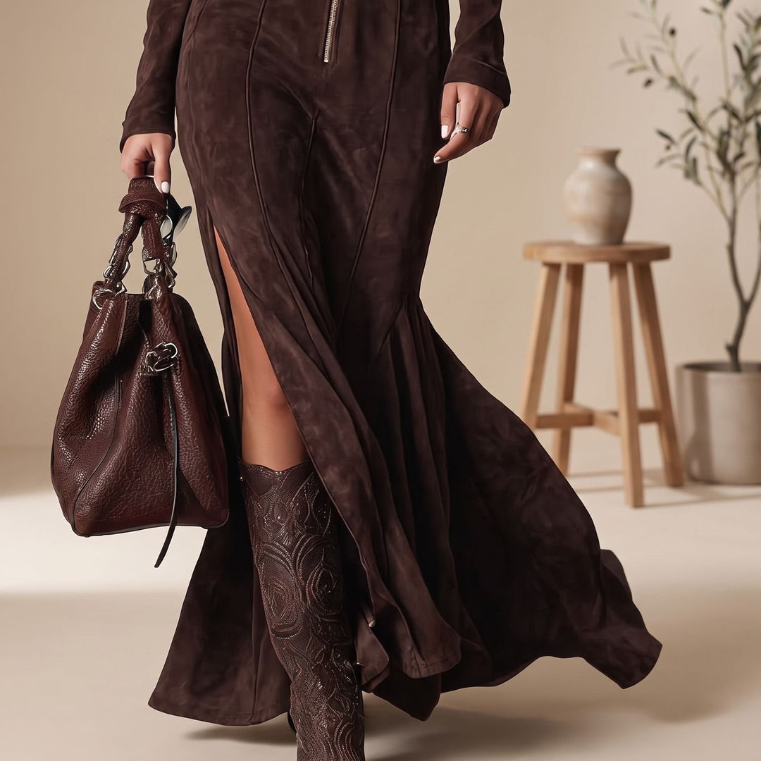 Damen Wildleder Hochzeitsgast-Kleid im Maxi-Schnitt (5)