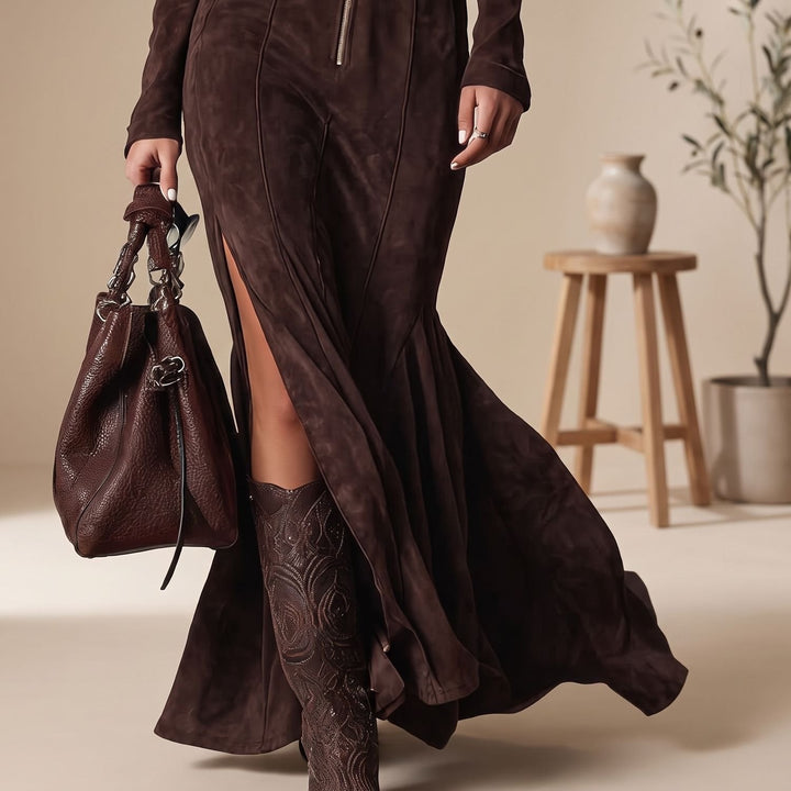 Damen Wildleder Hochzeitsgast-Kleid im Maxi-Schnitt (5)
