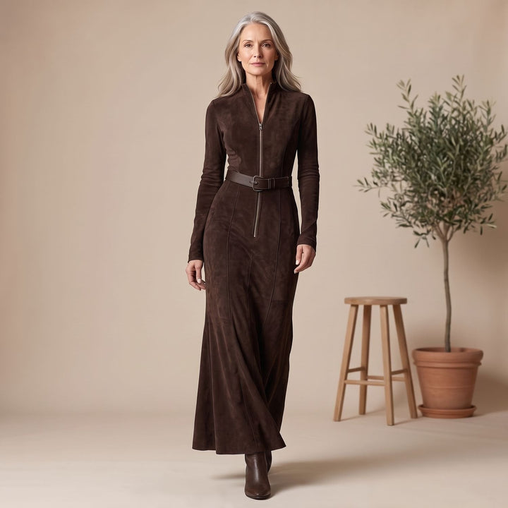 Damen Wildleder Hochzeitsgast-Kleid im Maxi-Schnitt (6)