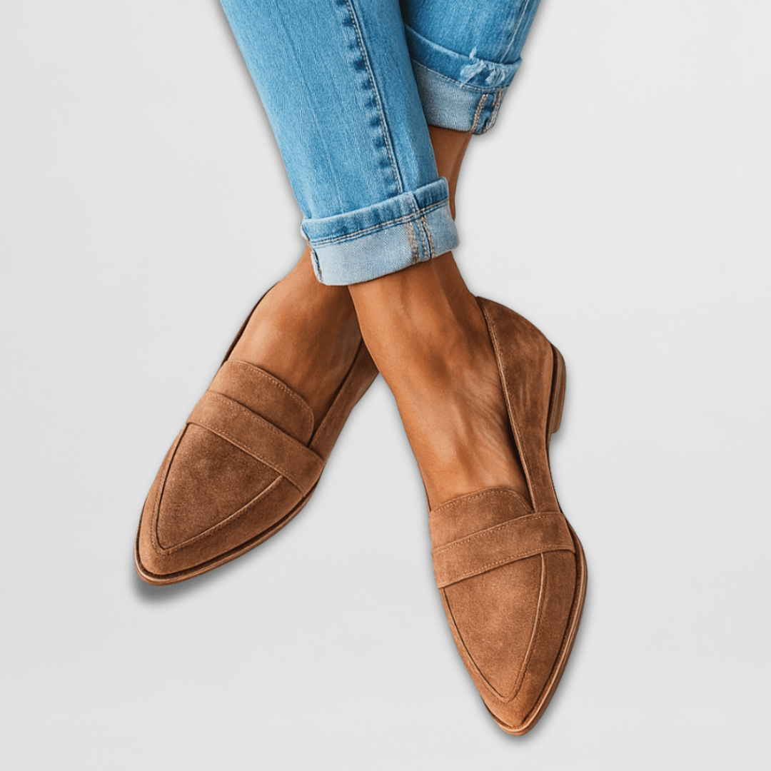 Damen Wildleder Loafer mit eleganter Spitzform in Khaki