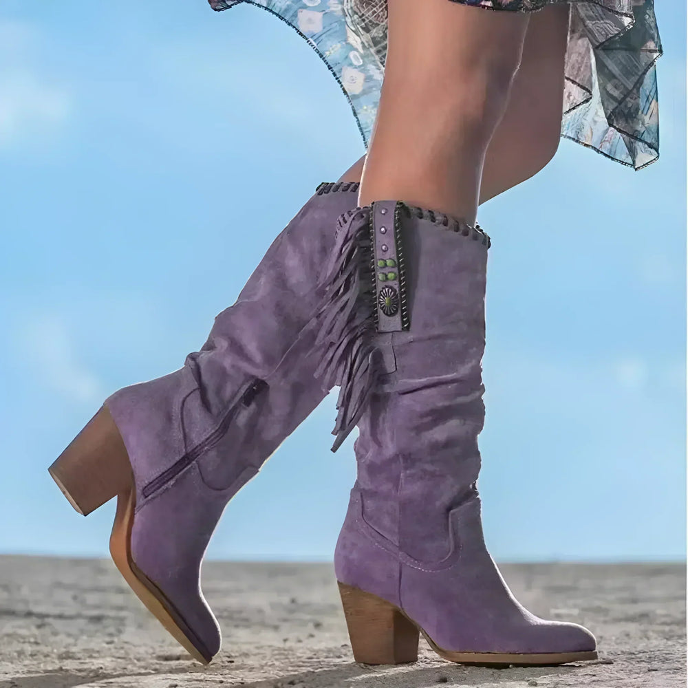 Damen Wildleder Stiefel im Western-Stil für Herbst in Lila