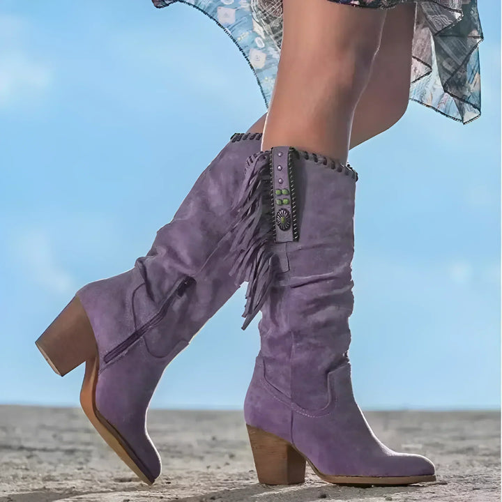Damen Wildleder Stiefel im Western-Stil für Herbst in Lila