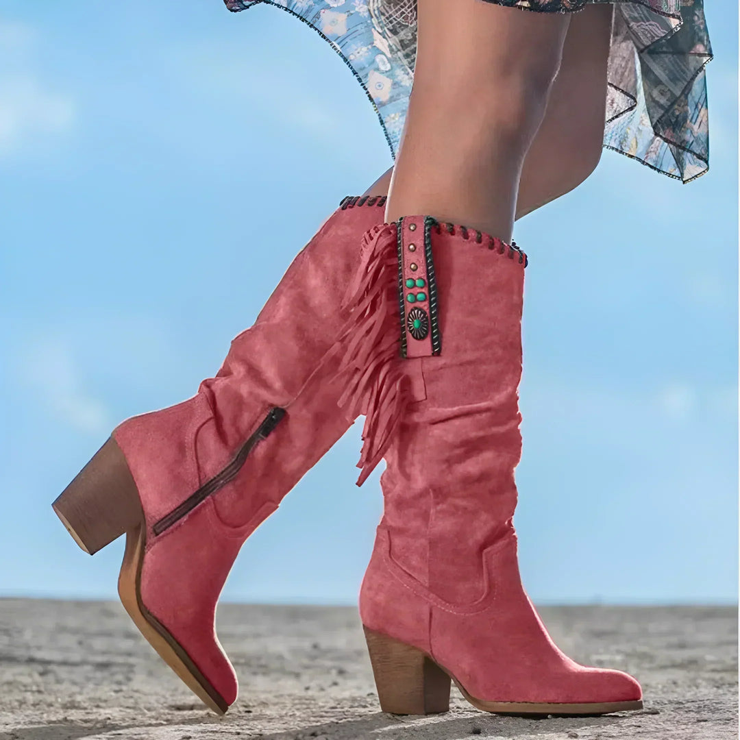 Damen Wildleder Stiefel im Western-Stil für Herbst in Rot