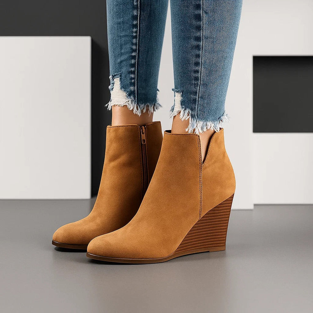 Damen Wildleder Stiefeletten für Herbst in Khaki