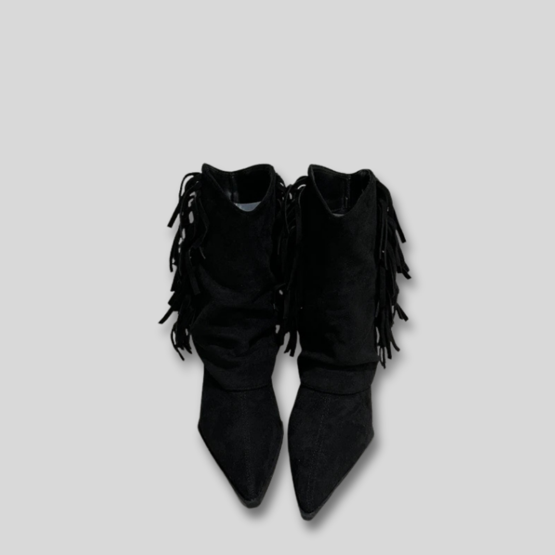Damen Wildleder Western Stiefeletten für Herbst in Schwarz