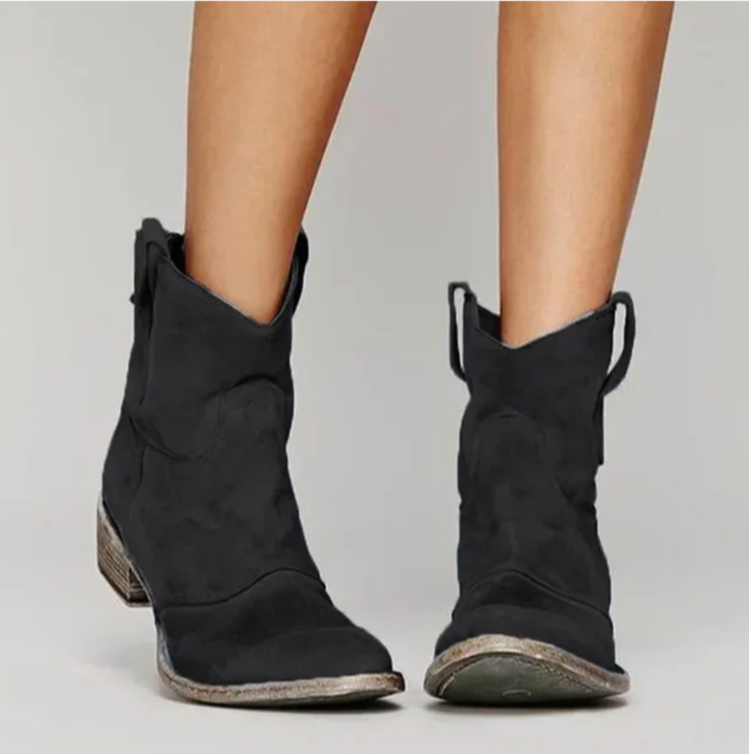 Damen Wildleder Westernstiefel für jeden Tag in Schwarz