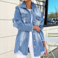 Greta | Damen Winterjacke aus Denim mit Destroyed-Details