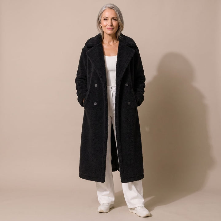 Damen Winterjacke aus Fleece mit Longline in Schwarz